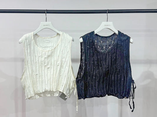 【PRIORITY | Pre-Order '27 Spring Collection】クリンクルレースタンク P71005JT／1月中旬より発送予定
