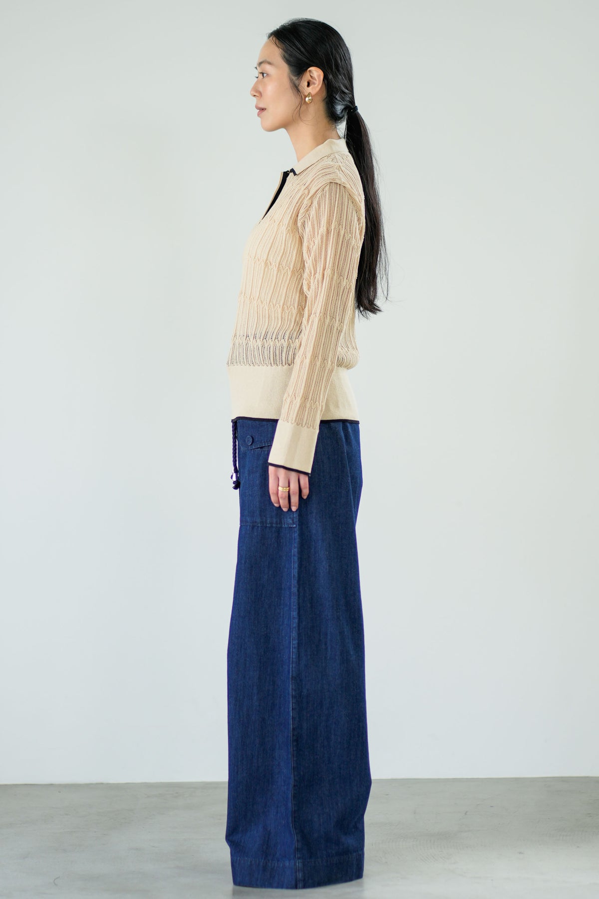 【Lallia Mu】 ロングスリーブメッシュニットポロ 2711452／2月上旬～2月中旬発送予定
