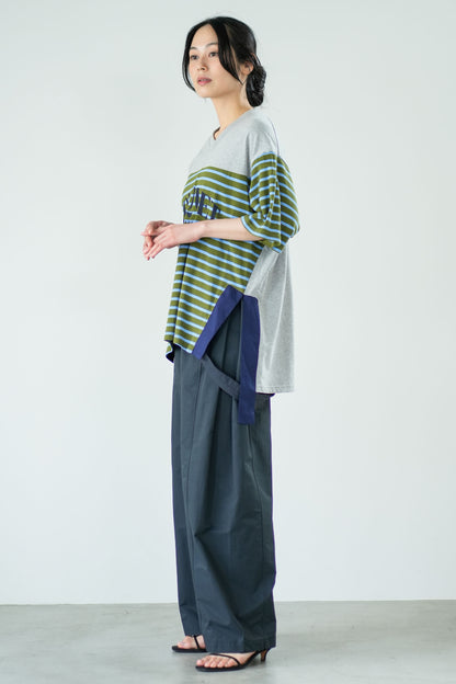 【Lallia Mu】 VネックボーダービックTシャツ 2711536／3月上旬～3月中旬発送予定