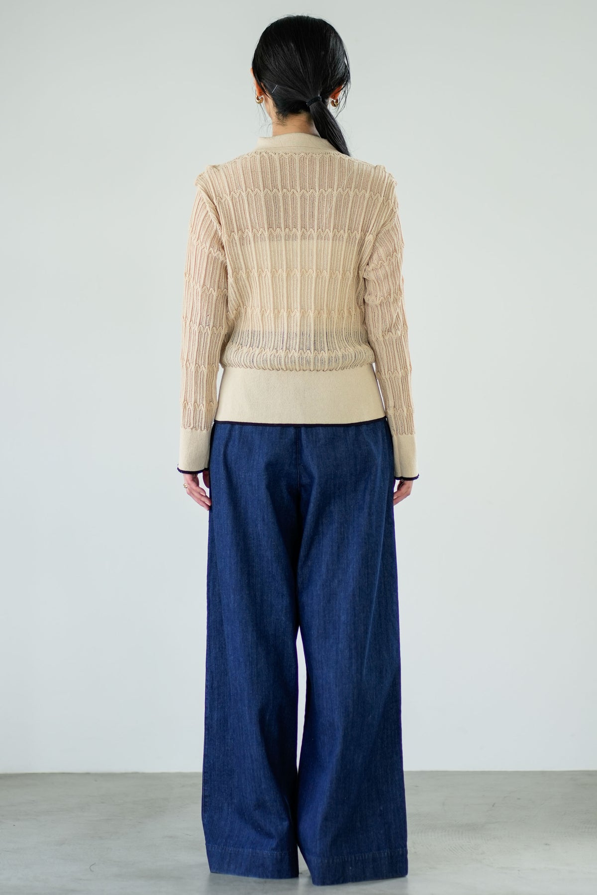【Lallia Mu】 ロングスリーブメッシュニットポロ 2711452／2月上旬～2月中旬発送予定