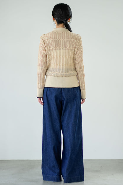【Lallia Mu】 ロングスリーブメッシュニットポロ 2711452／2月上旬～2月中旬発送予定