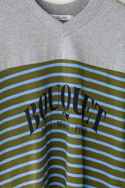 【Lallia Mu】 VネックボーダービックTシャツ 2711536／3月上旬～3月中旬発送予定