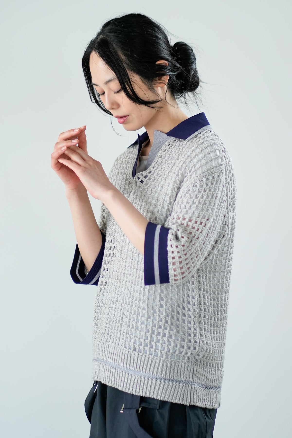 【Lallia Mu】 フィッシュネットニットポロ 2711461／3月上旬～3月中旬発送予定